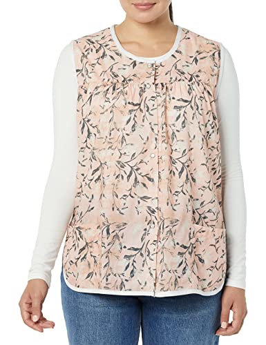AmeriMark Easy-Care Snap Front Cobbler Aprons Vest with Two Patch Pockets Blush Floral Large