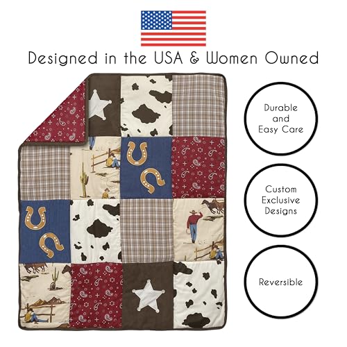 Image of Sweet Jojo Designs 4-Piece Baby Crib Bedding Set (Western Cowboy) for Boys, Infants /Nursery incl. Blanket, Fitted Sheet, Skirt, Diaper Stacker (Country, Farm, Horse Ranch, Wild West, Southern Charm)