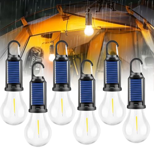 Solar Camp Tent Lights, Rechargeable Hooked Light 3 Light...