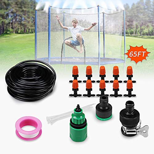 Lsnisni Multifunction Trampoline Sprinkler 65 FT Misting Cooling System Kit Waterpark Summer Game Toys Accessories for Kids and Adults in Patio Garden LawnSwimming Pool Irrigation Kit
