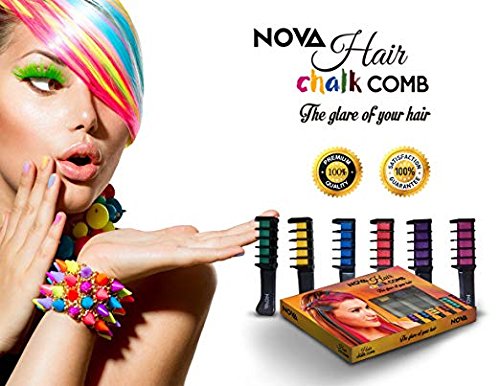 NOVA Premium Temporary Hair Color Chalk Comb-Washable NonToxic and Hair-Dye Safe for Kids Girls Children Adults Party Fans Cosplay - Perfect Gift Idea Set of 6 pcs
