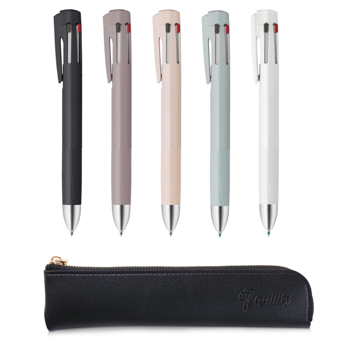 ZEBRA Blen4+S 0,5 Multifunktionsstift (0,5 mm schwarz/blau/rot/grün und 0,5 mm Druckbleistift), 5 Farben, originales schwarzes schlankes Federmäppchen