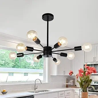 Chandni D?cor Black Metal Ceiling Pendant Light, 8 Lights Nordic Chandelier, E27 Retro Industrial Hanging Lighting Ceiling for Living Room, Dining Room, Bedroom, Kitchen