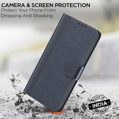 Image of Pikkme Flip Cover for Vivo V70 FE 5G | Leather Finish | Wallet Stand and Shock Proof | Complete Protection Flip Case (Blue)
