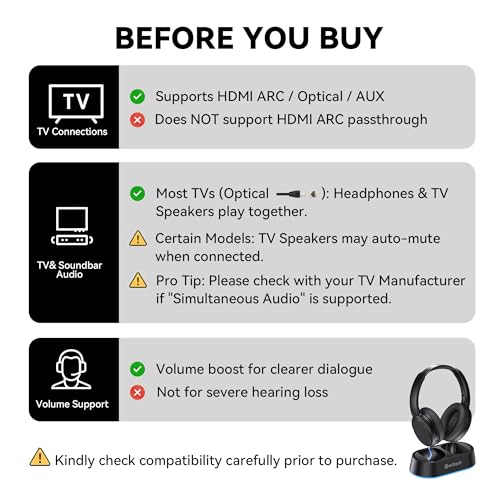 Swiitech Wireless Headphones for TV Watching with Charging Dock, 45H Playtime, Bluetooth 5.3, Clear Voice, No Audio Delay, Plug & Play Over-Ear Headset for Seniors - Thumbnail 6