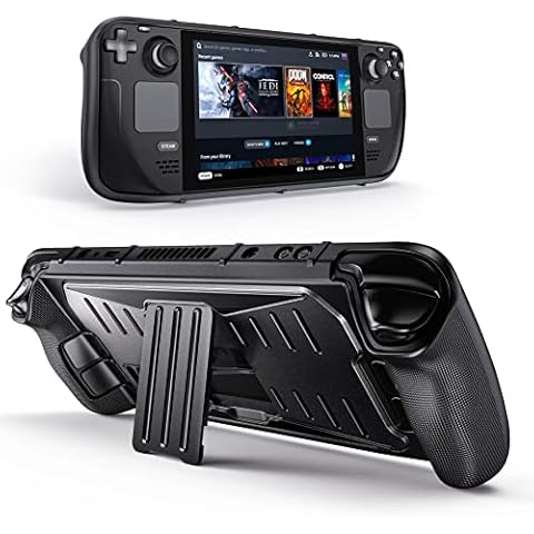 Benazcap Case for Steam Deck, Impact Resistant Grip Case with Built-in Kickstand, Compatible with Valve Steam Deck Console, Black Cover