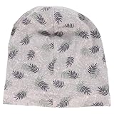 HEMOTON Gorro de Dormir Elástico de Algodón Ala Ancha, Color Gris Hojas, Transpirable y Cómodo para Quimioterapia y Uso Diario, Gorro de Belleza y Moda para Mujer