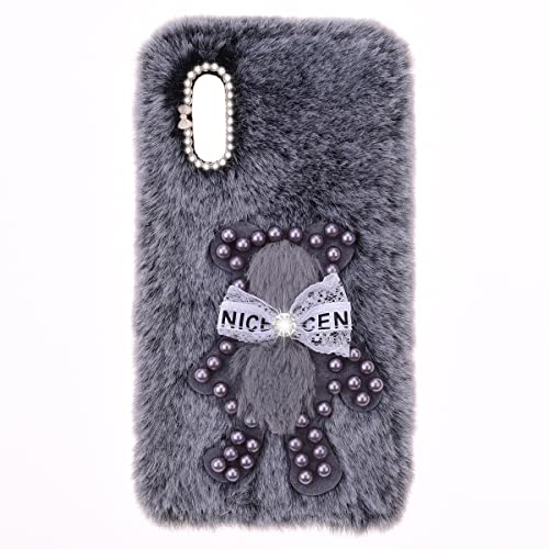 YKTO Peluche Girly Lapin Phone Cover Coque Wiko Rainbow Lite Fille Ours Perle Mignon Noeud Brillant Fluffy Faux Peluche Coque Souple Compatible avec Wiko...