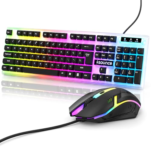 Image of Sounce Wired Keyboard & Mouse Combo, 104 Keys, 1600 DPI Mouse, LED