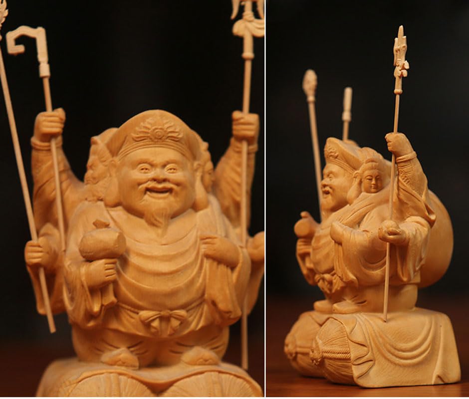 Amazon｜『三面大黒天』木製 七福神 大黒天 木彫りの仏像 金運開運祈願