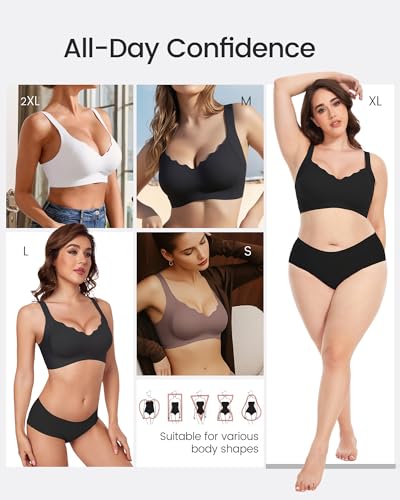Image of Scalloped Lift Bras for Women No Underwire Buttery Soft Push Up Wireless Bras V Neck Seamless Bralettes