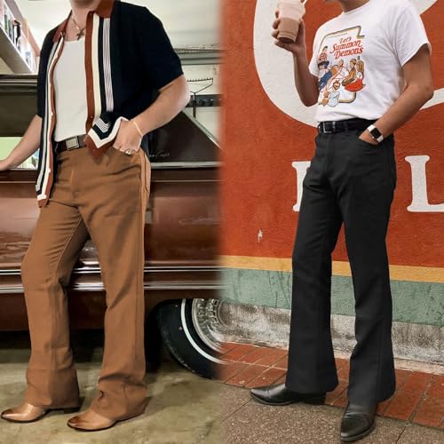 EVEDESIGN Mens Bell Bottom Pants 70s Disco Outfits for Men Vintage Breathable Pants3