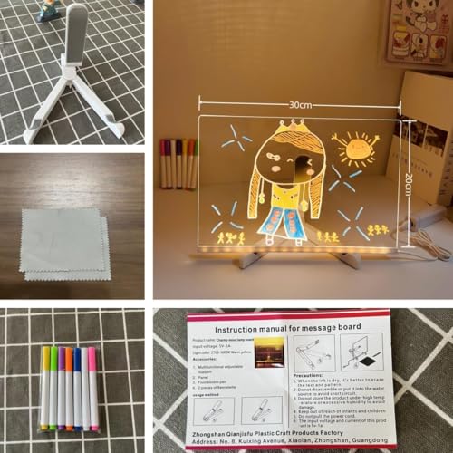 Image of One94Store LED Acrylic Writing Board with Light & 7 Pens | 30x20 cm DIY 3D Rewritable Message Pad | Personalized Night Lamp & Display Board for Home, Office Desk, Kids & Gifts