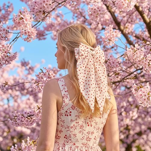 Ymapinc Pinzas para el pelo con lazo de fresa y cinta larga | Lazos metálicos adorables, accesorios elegantes para peinados de cola de caballo para mujeres y niñas miniatura 6