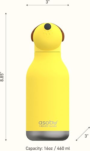 Miniatura 5 de asobu BestieBottle - Botella de agua aislada de acero inoxidable con cabeza de animal suave desmontable, divertida bebida para niños y adolescentes,