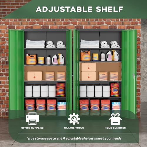 Image of Greenvelly Metal Storage Cabinet, 72 inch Locking Metal Garage Storage Cabinet with Doors and 4 Adjustable Shelves, Lockable Steel Cabinet for Home Office, Garage, Shop, School (Green 36 inch W x 18 inch D)