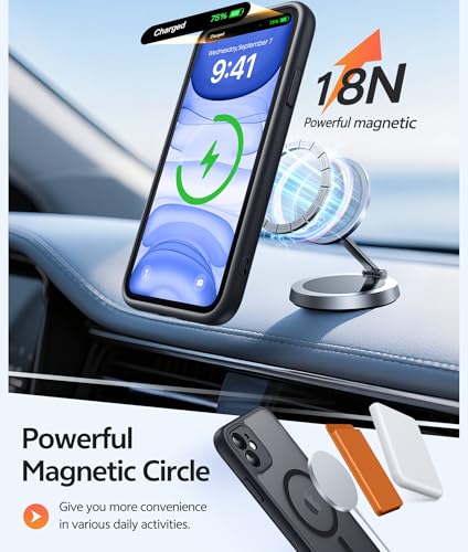 Image of FNTCASE for iPhone 11 Case: [Compatible with Magsafe] Translucent Matte Magnetic Phone Cover - Military Grade Drop Protection Shockproof Protective Cases - Black