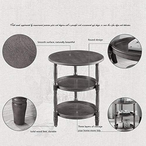 Telephone Table, Small Telephone Coffee Side Table,Living Room Sofa Side Table,Three Layers of Storage,Round Tray Side Table,No Assembly Required(Color:Retro Brown,Size:2