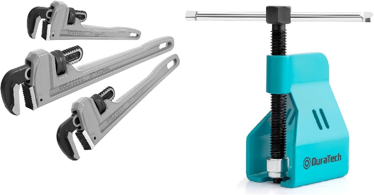 DURATECH 3-Piece Heavy Duty Aluminum Straight Pipe Wrench Set & Compression Sleeve Puller Tool, Remove 1/2 ” Ferrule and Nut of Copper Tubing