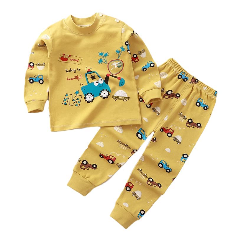 Image of Bold N Elegant Cute Car JCB Cartoon Printed Tshirt Pyjama Set for Little Boy Girl Baby Clothing Set Tee Pant Newborn Gift Set
