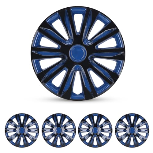 14 Inch Hubcaps Set of Black Lacquer & Blue Lacquer Universal Wheel Rim Cover R14 Hub Cap (Only Fit for Iron Hub) Snap on Wheel Rim Hub Cap Replacement Exterior Accessories for Car Pickup Truck SUV