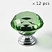 IQUALITE 12pcs Diamond Shape Crystal Glass 30mm Cabinet Door Knob Green