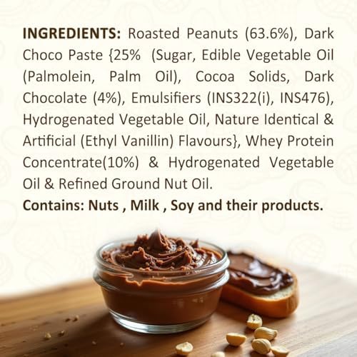Image of Sundrop High Protein Peanut Butter | Whey Protein Added | Dark Chocolate | 30g Protein & 5.8g Fiber| 500g Crunchy | Low in Sodium | No Preservatives | Tasty & Healthy Nut Butter Spread for Breakfast