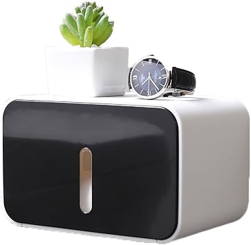 Wall Mounted Tissue Box, Large Capacity Tissue Dispenser with Cover, Dual Paper Outlet Tissue Storage Box, Waterproof Tissue Dispenser Rack for Bathroom Toilet Kitchen Hotel BredroomBlack