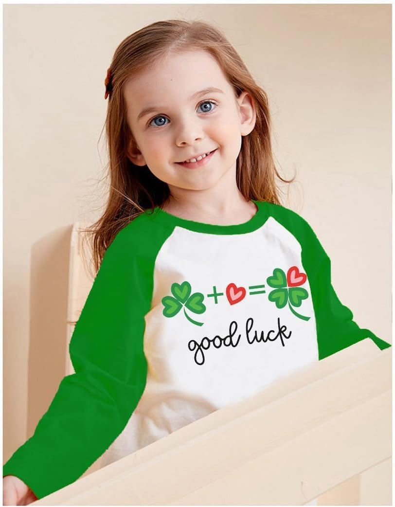 Kids St Patricks Shirts Toddler Unisex Boys Girls Pixel T-Shirt Cast Dinosaur Clover Shamrock Raglen Sleeve Green Tops - Image 2