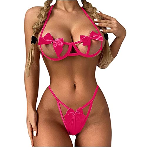 51WTvfvIeRL - VicSec Conjunto de lencería de 2 Piezas de Sujetador + Tanga de Encaje Push-up Seductora para Mujer, Ropa Interior para Dormir, Encaje Sexy Mujer Lingerie Bordado Ropa