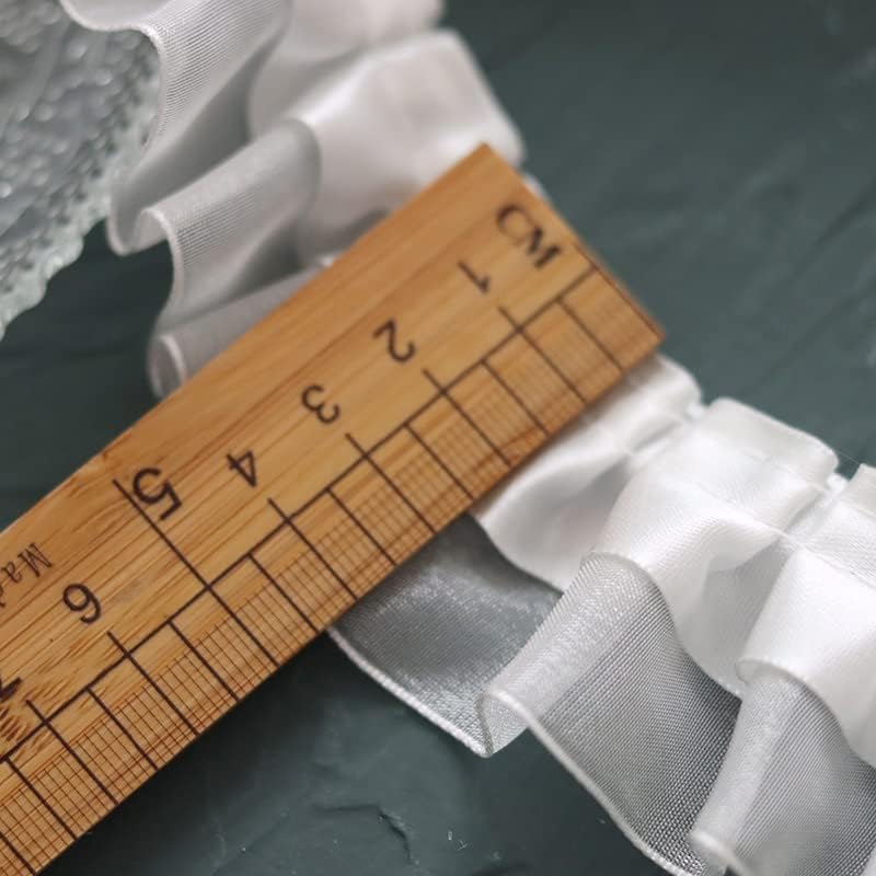 Dressmaking Frilled Trim, 3CM Wide Double Layers Organza Satin 3D Pleated Fabric Applique Curtains Dresses Collar Ruffle DIY Sewing Fringe Decor(White)