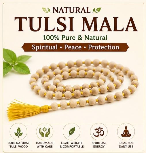Image of Ratna Shree Original Tulsi Mala for Men & Women | Natural Tulsi Wood Beads Necklace | Holy Basil Japa Mala | Spiritual Jewellery | Lightweight Daily Wear Mala
