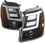 ZMAUTOPARTS LED Tube Projector Headlights Headlamps Black Compatible with 2007-2014 Cadillac Escalade [For Stock HID]
