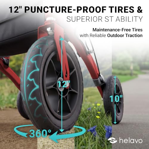Image of Helavo All Terrain Walker, 12 inch Solid Rubber Tires, Outdoor Rollator Walker