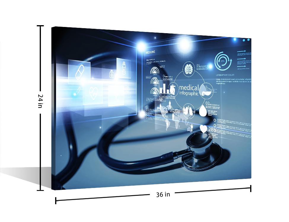 Image of TUMOVO Medical Stethoscope and Infographic Wall Prints Stethoscope and Medical Canvas Wall Art 1 Panels Laboratory Wall Art for Living Room Stretched and Framed Ready to Hang (24 inch Wx36 H)
