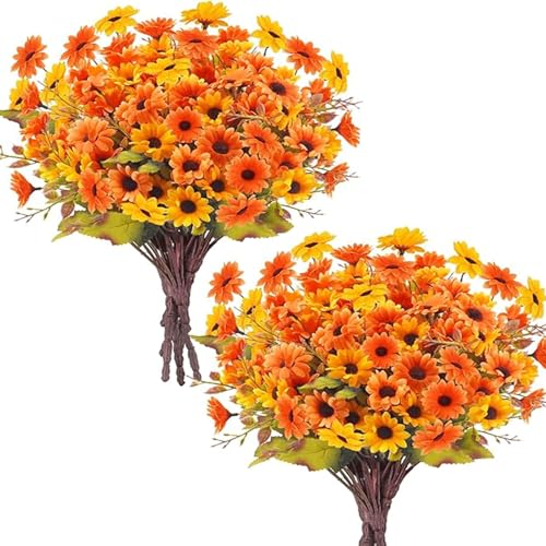 Fairblo 12pcs Flores Artificiales Naranja Decoracion Margaritas Ramo Artificial Otoño Flores de Seda Decoracion para Hogar Jardín Arreglos Florales Bodas Fiestas y Decoración de Otoño