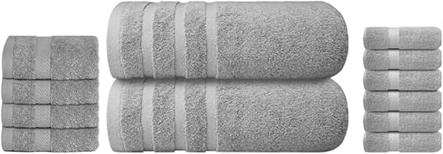 Infinitee Xclusives Grey Luxury Towel Bundle - Includes 4 Washcloths, 2 Bath Towels & 6 Hand Towels - Soft Absorbent Cotton Bathroom Set