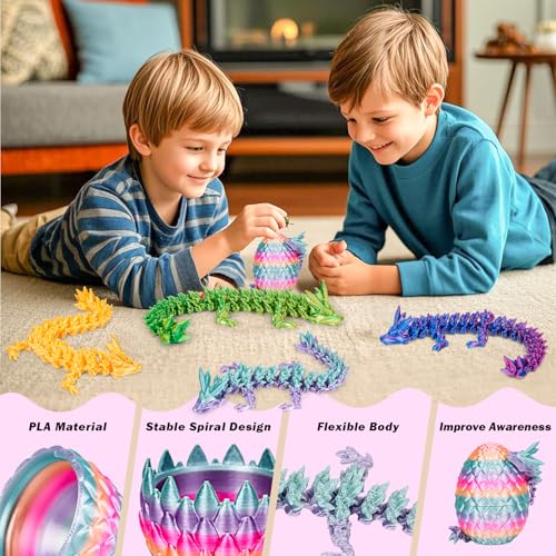 HIMS 6er Set 3D Gedrucktes Drachenei Geheimnisvolle Drachen Spielzeug, Überraschungs Drachenei mit Drache im Inneren, 3D Gedruckter Drache Easter Dracheneier