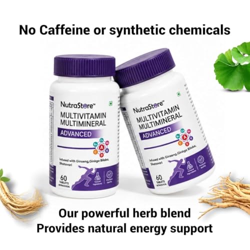 Image of NutraStore Multivitamin Multimineral Advanced Supplements for Men & Women | Multivitamin Tablets with Ginseng, Vitamins A, C, D3 & K2 | Energy, Immunity, Muscle Recovery & Wellness | 60 Veg Tablets ( Pack of 5 )