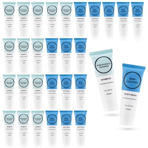RSQAZQ Travel Size Shampoo and Body Wash Bulk Individually Wrapped Hotel Mini Shower Gel and Small Men Women Cleansing Toiletries Amenities for Hotel/Vacation/Homeless 1 oz (3.7inch Count 20)