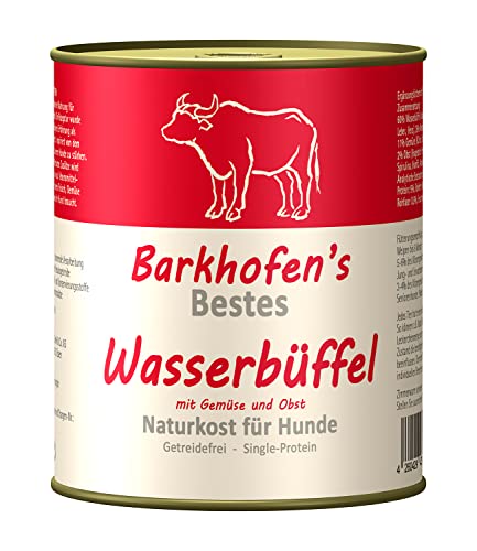 Barkhofen Tiernahrung Nassfutter für Ihren Hund 6X 800g – Hundefutter nass & getreidefrei mit Wasserbüffel - Hunde Futter in Dosen ohne Getreide
