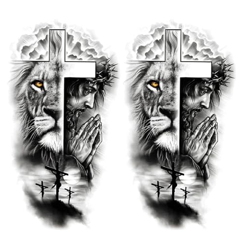 FTVLTAT 2 Sheets Jesus Cross Large Half Temporary Tattoos, Waterproof Fake Forest Cliché Body...