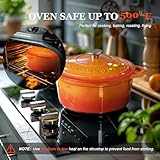 Overmont 28cm/6.6L Enamelled Cast Iron Round Casserole Pot With Lid Cookbook & Cotton Potholders - Non-stick Dutch Oven Cookware for Braising, Stews, Roasting, Bread Baking - Pumpkin, 7QT - Image 5