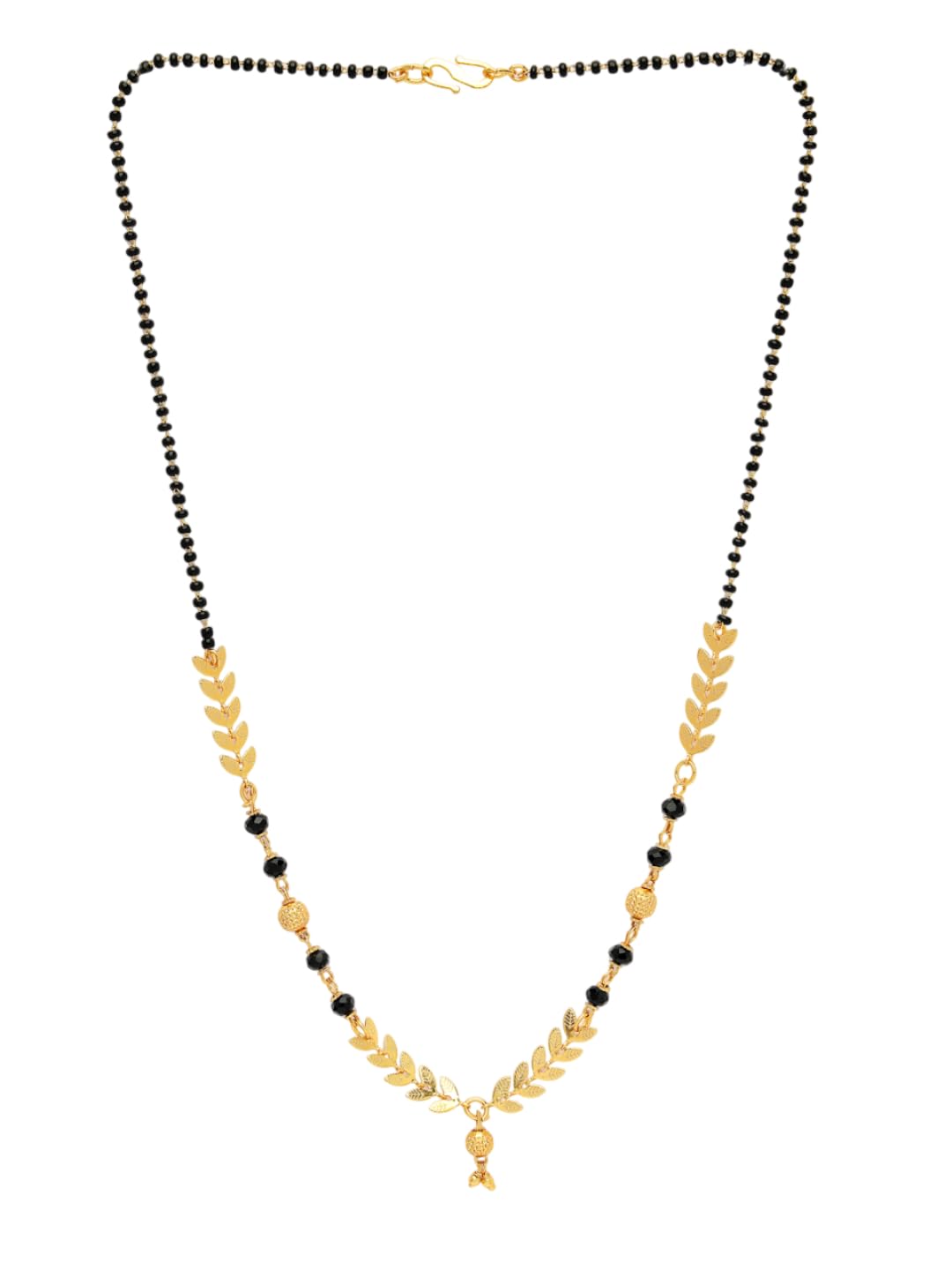 nvr Women Short Mangalsutra Designs Gold Plated & Black Beaded Mangalsutra-picture-14