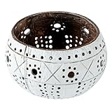 Restaurantware - Coco Casa - Portavelas de concha de coco de 4 x 3.3 pulgadas, 10 portavelas reutilizables – Vela no incluida, patrón de sol y luz, cuencos de coco blanco para velas, hechos a mano