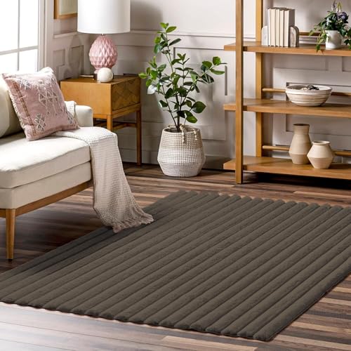 Image of Luxe Home Stripe Rabbit Fur Carpet Super Soft, Washable, Anti Skid Carpets for Home, Bedroom, Livingroom - (3x5 Feet, Cocoa)