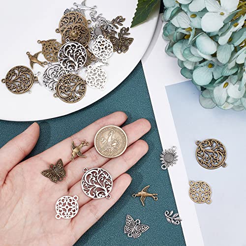 SUNNYCLUE 1 Box 72Pcs 12 Styles Flower Connector Charms Tree of Life Connector Charms Metal Link Charm Butterfly Sunflower Charm for jewellery Making Charms DIY Earring Necklace Bracelet Crafts - Image 3