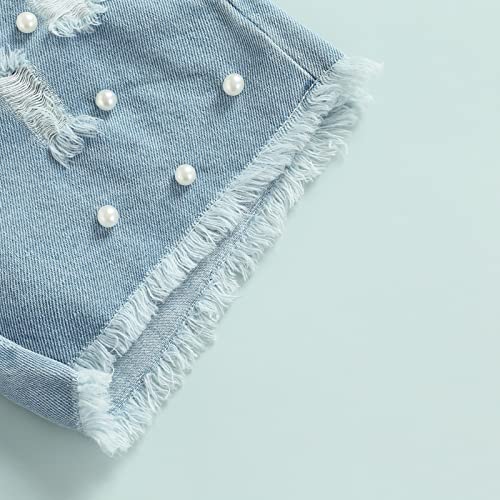 Aeemcem Kids Toddler Baby Girls 2Pcs Summer Outfits Sleeveless Ribbed Knit Tank Tops Denim Shorts Set (White Pearl, 4-5 Years) #TOP6