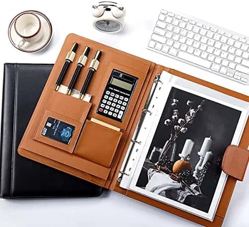Portefeuille en Cuir avec Classeur À 4 Anneaux Classeur en Cuir Personnalisé Padfolio Executive Leather Folder Portfolio Organizer Cadeau pour Hommes Femmes,Brun,Calculatrice 12 Bits,Sensational42