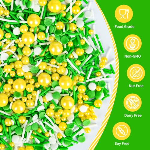 Image of Edible Green Yellow White Sprinkles,Confetti Pearls Jimmies Sugar Sprinkle